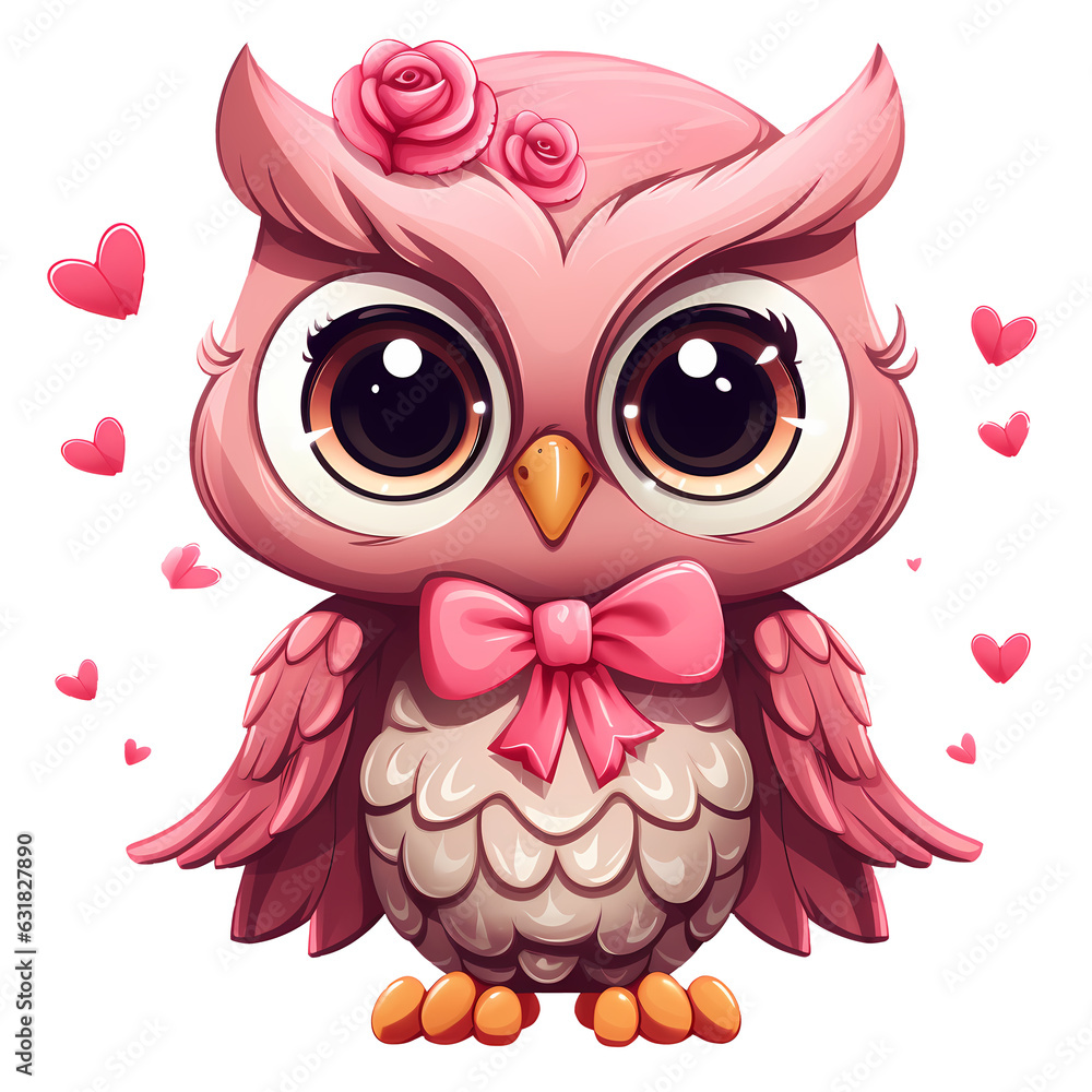 Cute Pink Owl Clipart Illustration