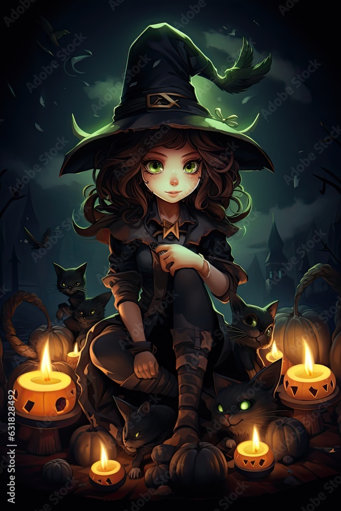 beautiful witch with black cats in halloween beautiful witch with black cats in halloween