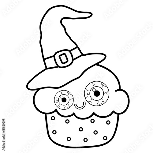 Happy Halloween spook cupcake cute illustration doodles stamps for nursery kids coloring pages 
