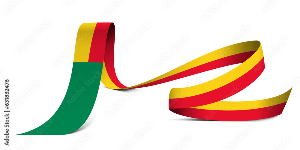 3D illustration. Flag of Benin on a fabric ribbon background. 3D illustration. Flag of Benin on a fabric ribbon background.