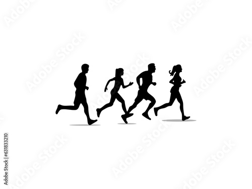 Group of people. Vector illustration. Runners silhouettes collection. People running silhouettes. Running people group, vector runner, group of isolated silhouettes, side views.