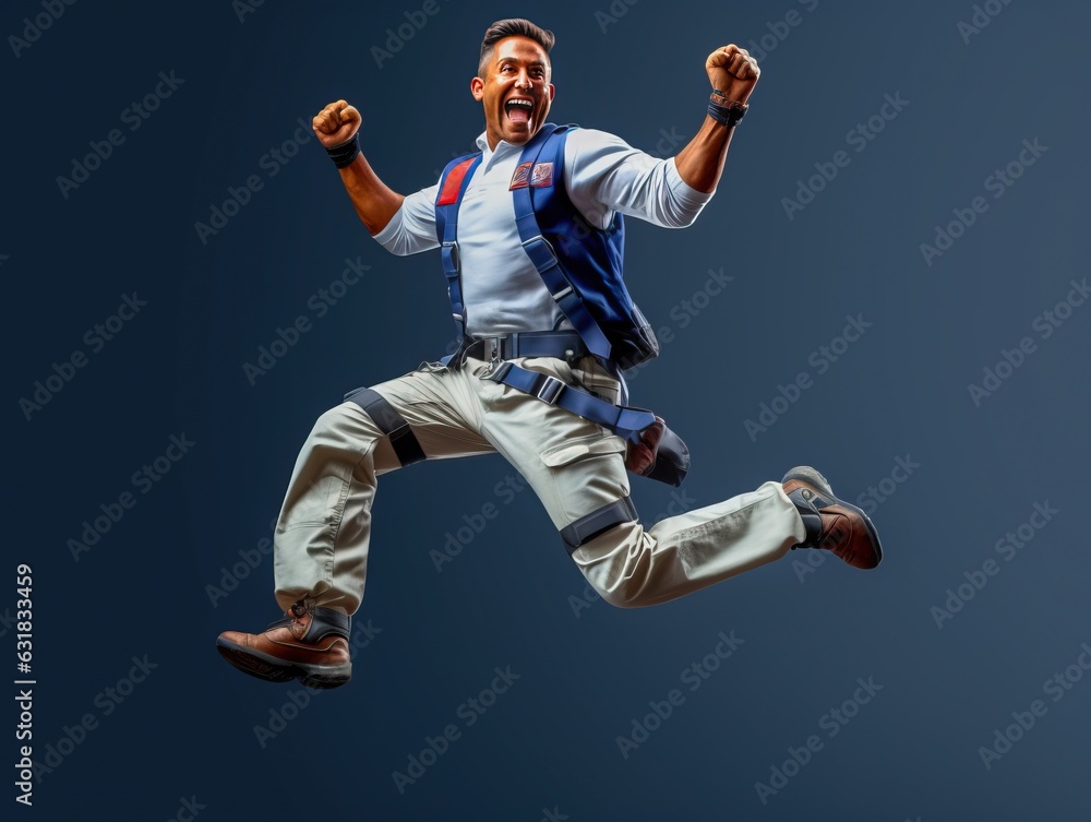 Fototapeta premium Industrial worker happy celebrating, generative ai