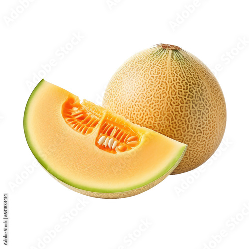 Cantaloupe melon on transparent backround, with seeds isolated