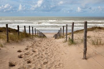 Foto auf Acrylglas Nordsee Sand dunes in Holland and a beach path to the North sea  © Picture Partners