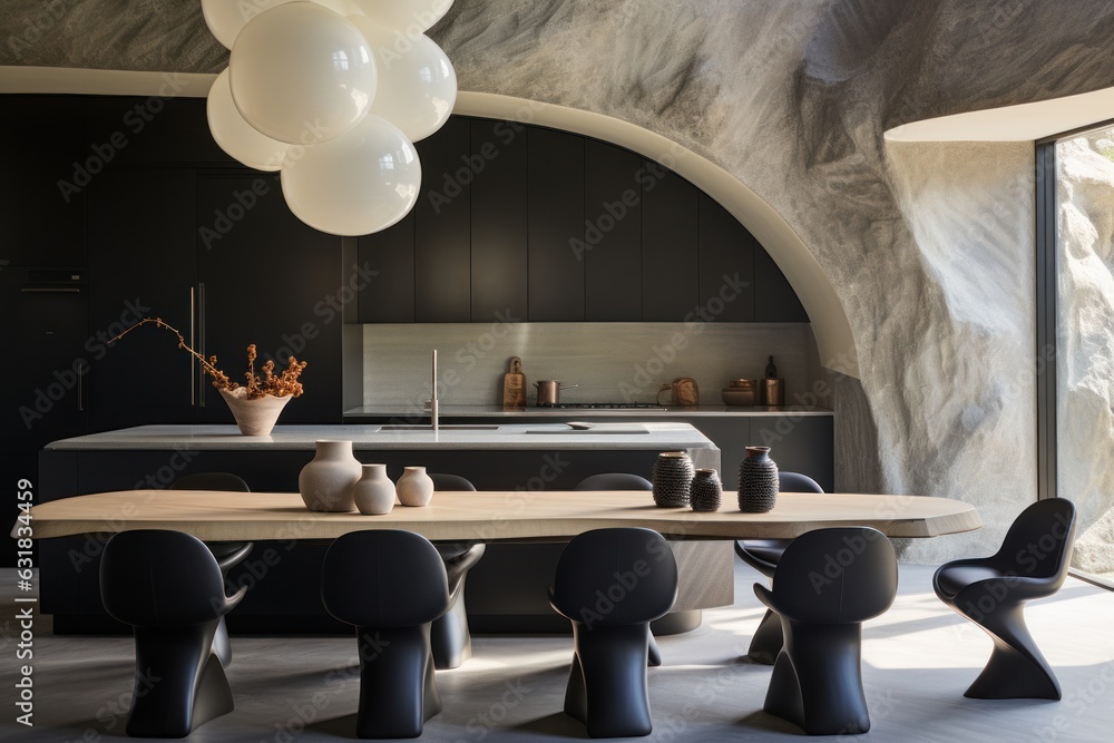 Dark kitchen modern interior design, kitchen furniture with dining ...