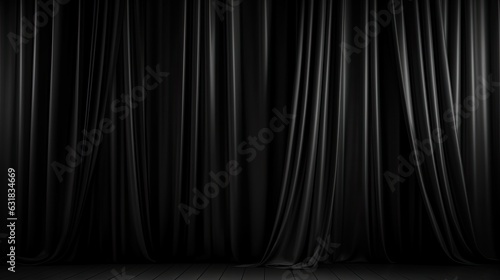 Empty black window curtains background. For product display. copy space, mock up, banner background