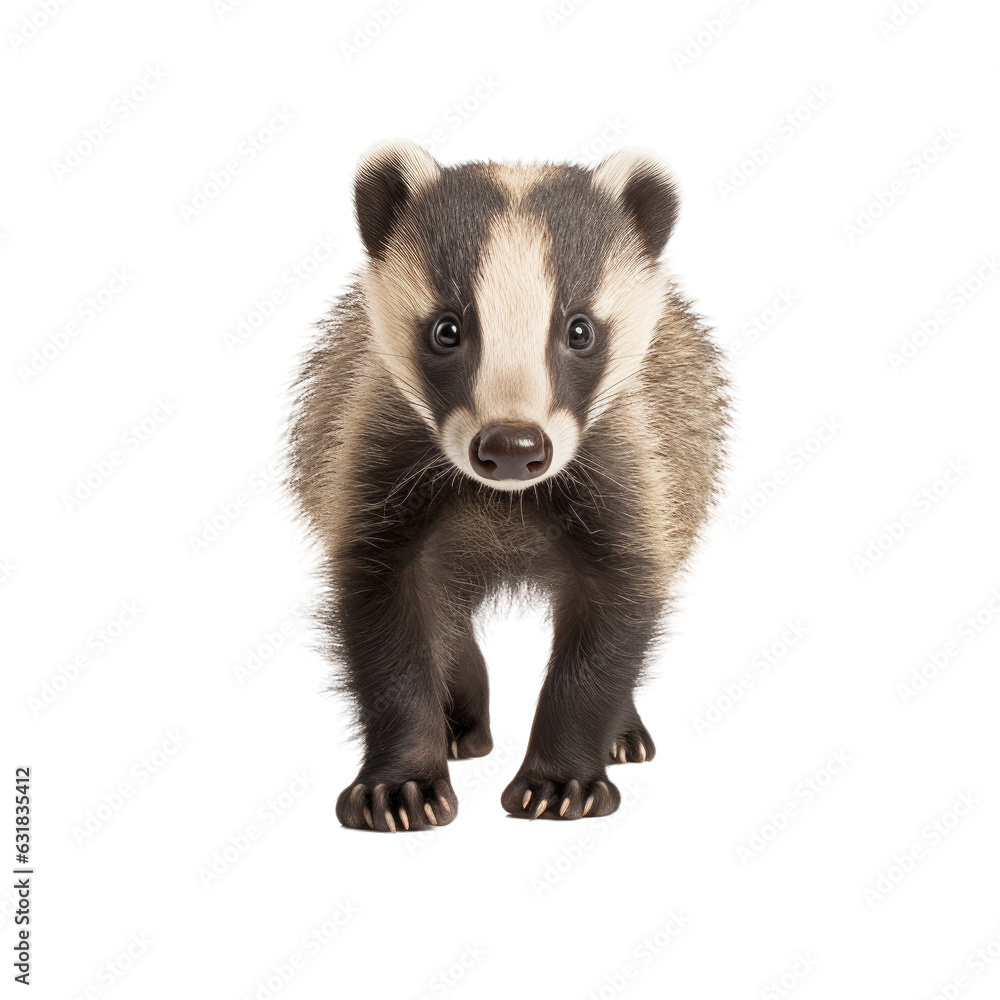 Six month old European badger walking and facing the camera. Six month old European badger walking and facing the camera.