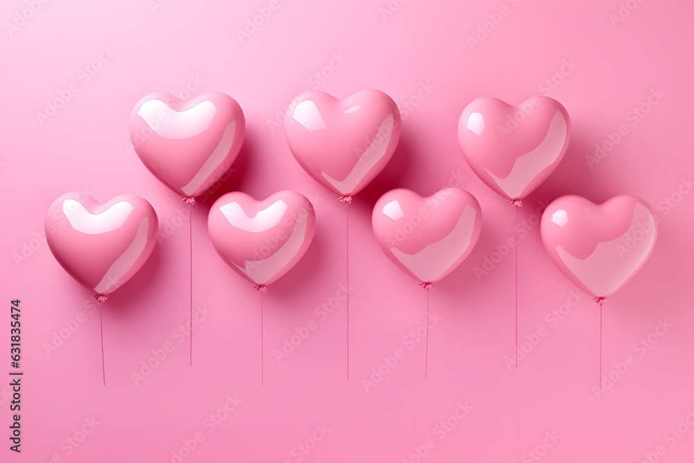 Pink heart balloons isolated on a pink background