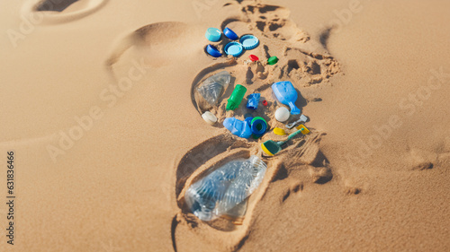 plastic waste, human footprint, people poluting the earth, plastic polution, beach, sand, sea, plastic on the beach, global warming, climate change, garbage on the beach photo