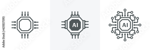 Artificial intelligence AI processor chip icon.Mini AI CPU icon in flat style.modern GPU card style thin line icon collection on white background, Vector illustration