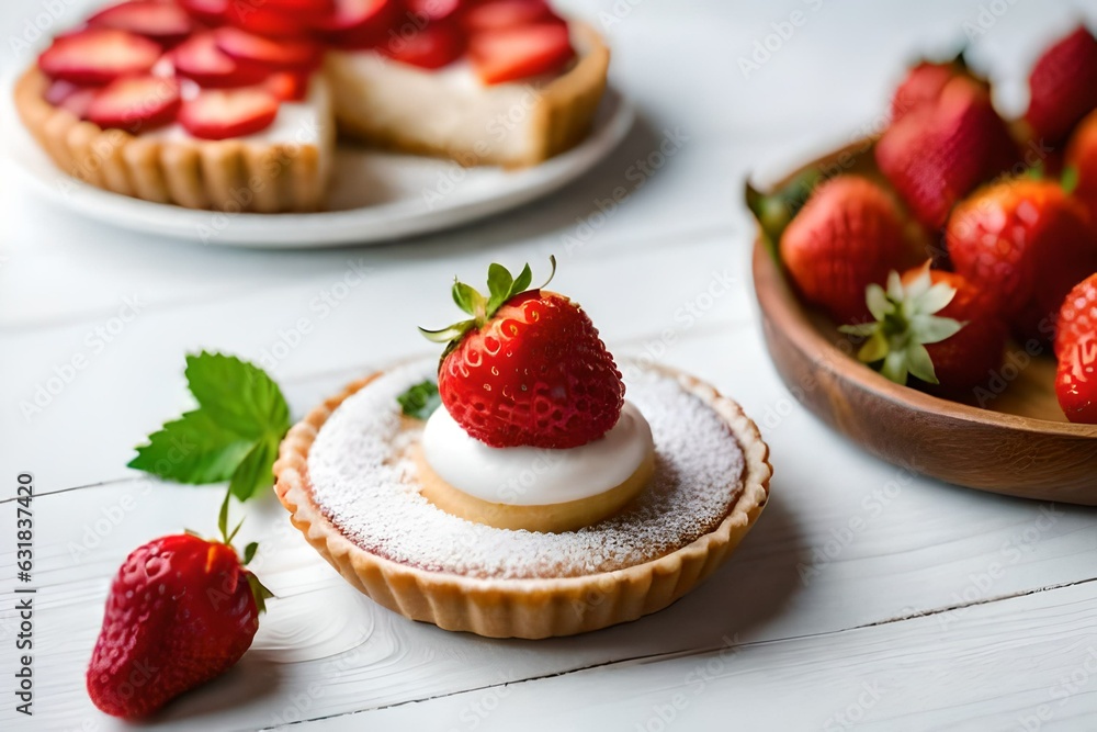 Dessert with strawberries on a neutral background created and generated by AI Dessert with strawberries on a neutral background created and generated by AI