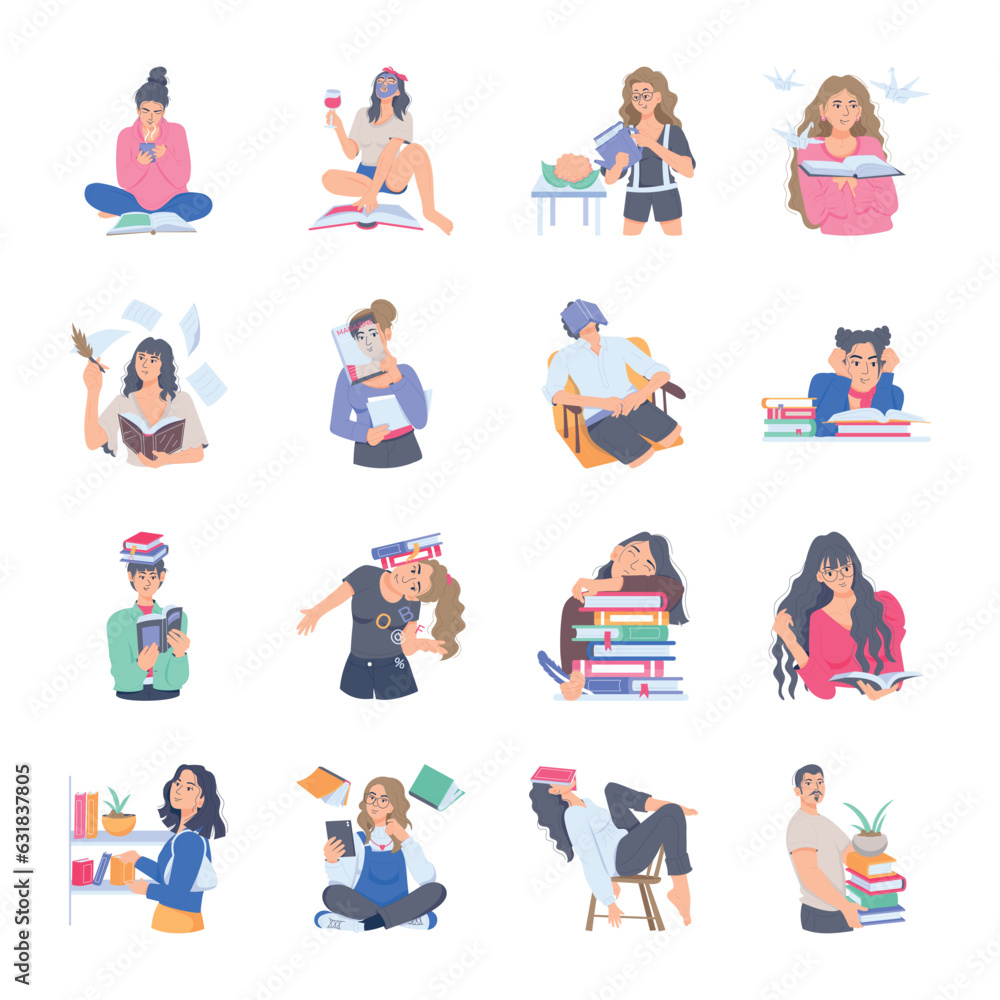 Pack of Library Flat Illustrations 

