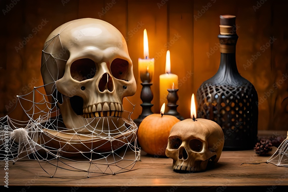 Halloween holiday of the dead skull on a neutral background created by AI Halloween holiday of the dead skull on a neutral background created by AI
