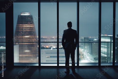 Back View of the Businessman in His Office Looking out of the Window