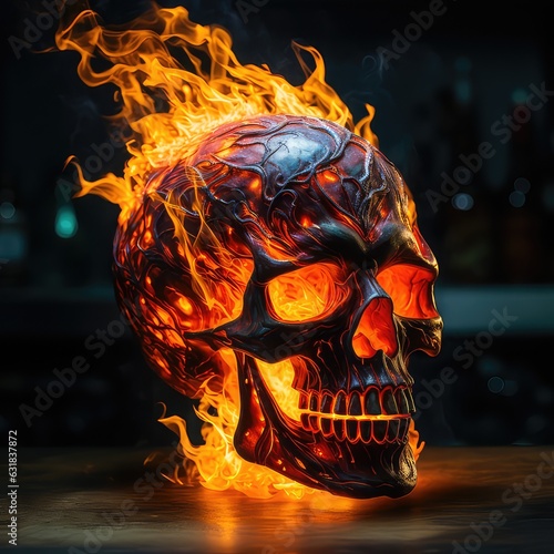 burning skull in fire