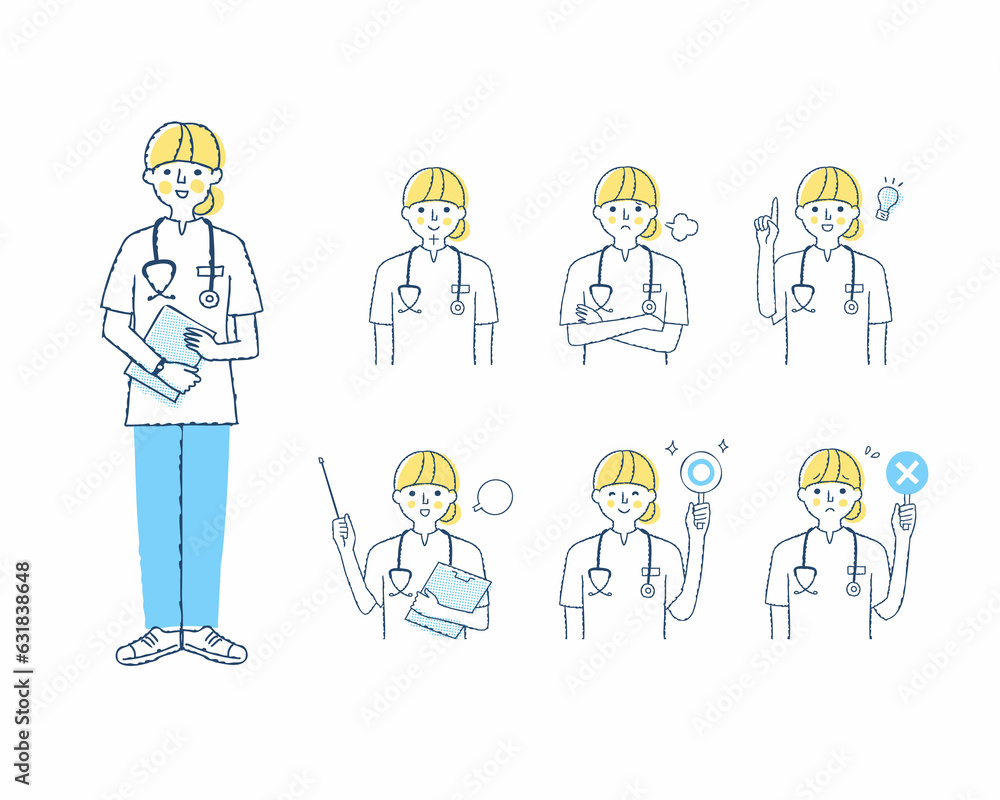 女性医療従事者の表情　バリエーションセット