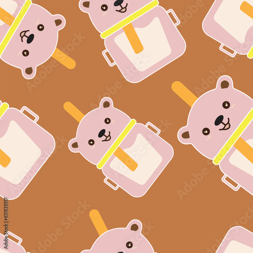 Cute bear milk bottle character seamless pattern. Creative vector childish background for fabric, textile, etc