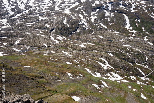 Mountains landscape and winding road Nibbevegen from Dalsnibba viewpoint. Norway photo