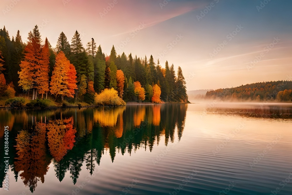 Fototapeta premium autumn landscape with lake
