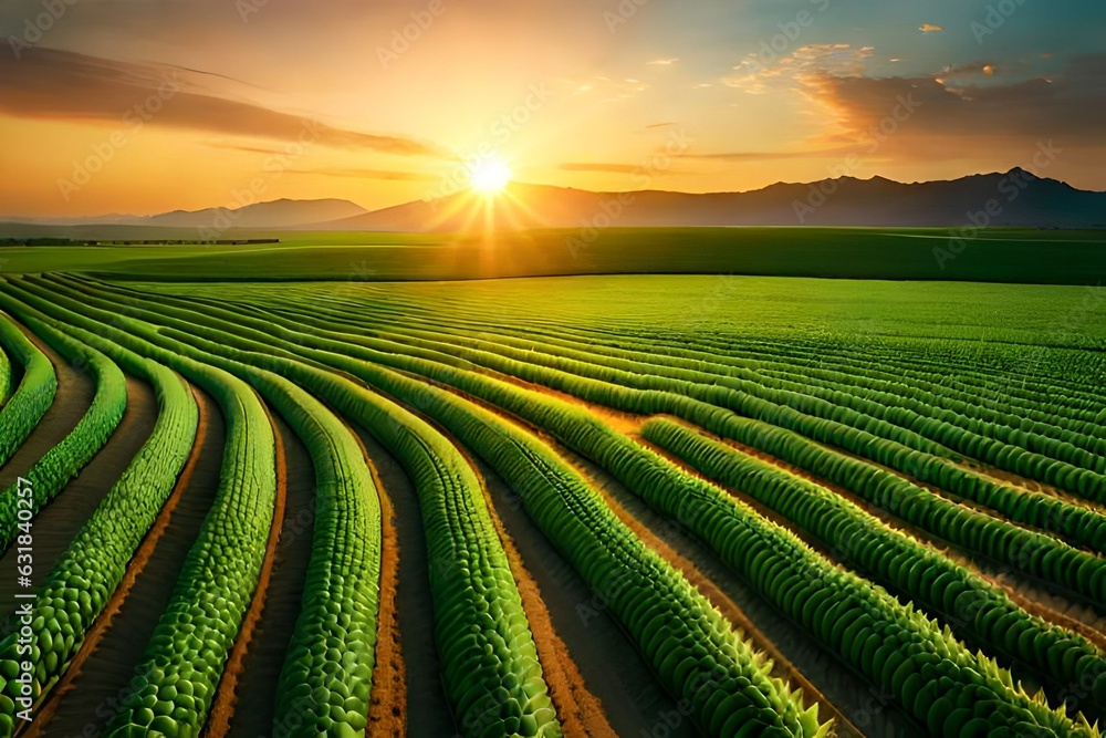 green field and sunset green field and sunset