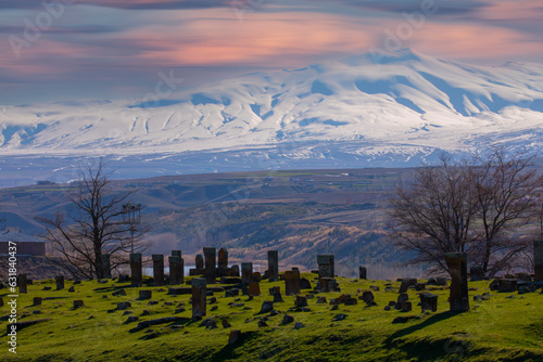 Ancient cemetery of Selcuk Turks, Ahlat, Turkey. Tombstone monuments to soldiers Seljuks who died in the battle of Malazgirt. UNESCO World Heritage Tentative List photo