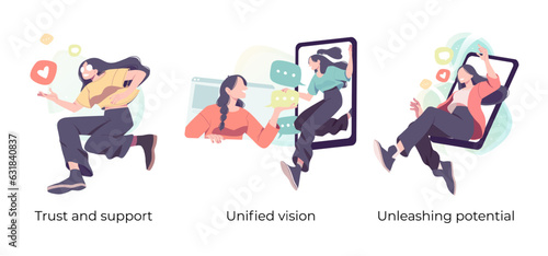Business Concept illustrations. Scenes with men and women taking part in business activities. Vector illustration