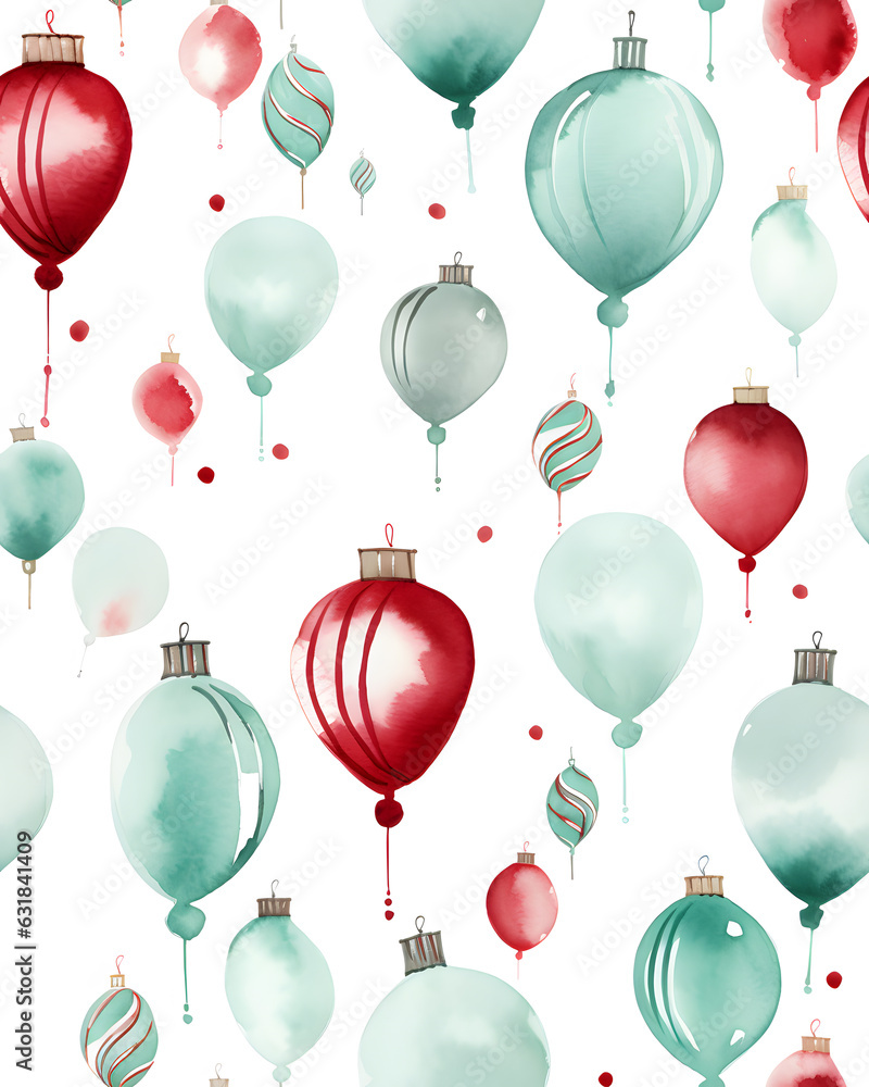 Christmas ornament watercolor seamless pattern 