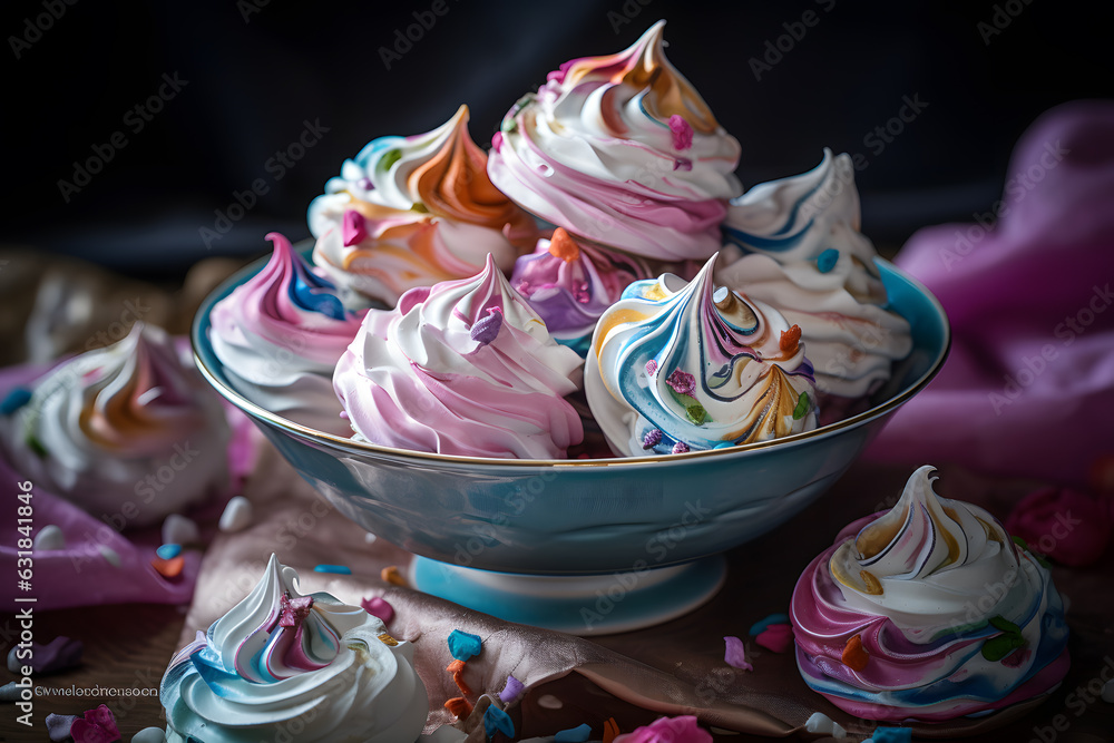 Sweet rainbow dessert meringue in bowl Sweet rainbow dessert meringue in bowl
