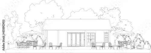 3D illustration of restaurant and coffee shop
