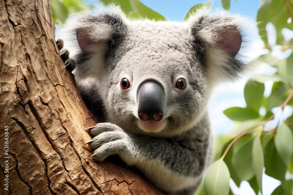 Fototapeta premium australian koala bear in eucalyptus or gum tree. australia.