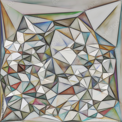 glowing cubist triangular mosaic in many colours on a grey and beige background