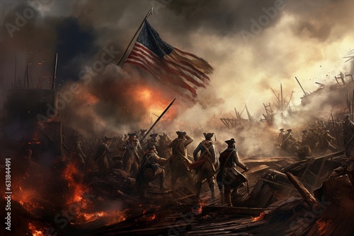 Defiant Flag at Bunker Hill: Valor Amidst War's Smoke.