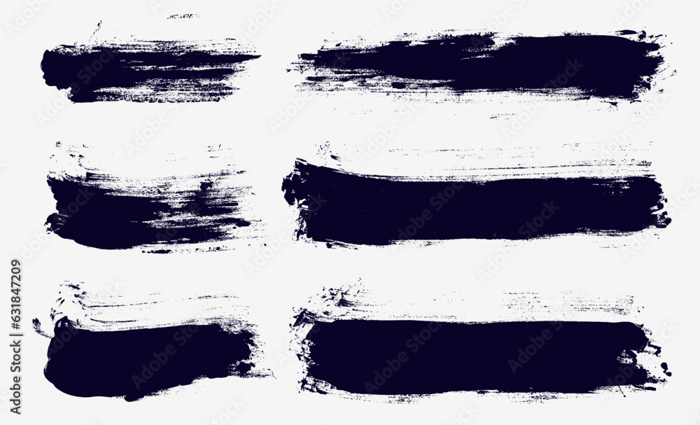 Realistic vector black paint, ink brush stroke, brush, line or texture. Set of dirty artistic design element, box, frame or background for text. High quality scan textured. Rough grunge edges.