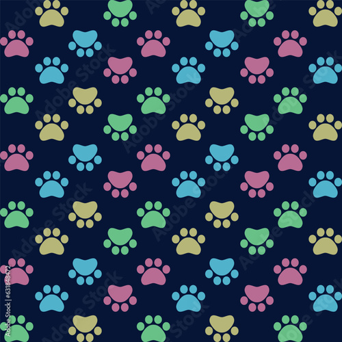 Vector seamless pattern with cat or dog footprints. Cute colorfu