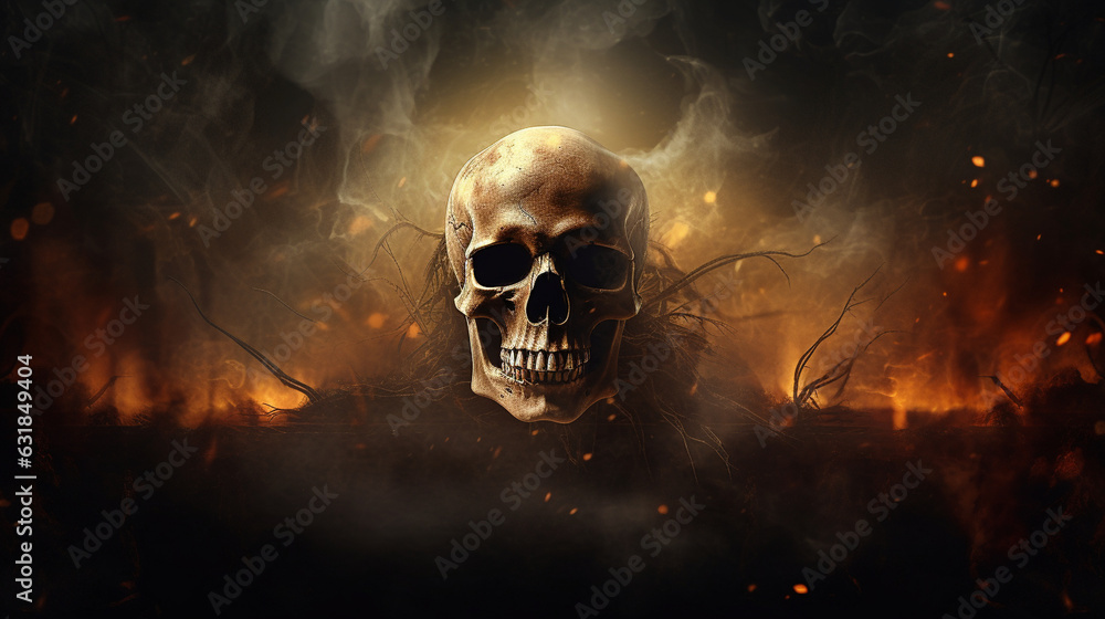 Skull with eerie lighting and fog, skull, Halloween banner, Generative AI Skull with eerie lighting and fog, skull, Halloween banner, Generative AI
