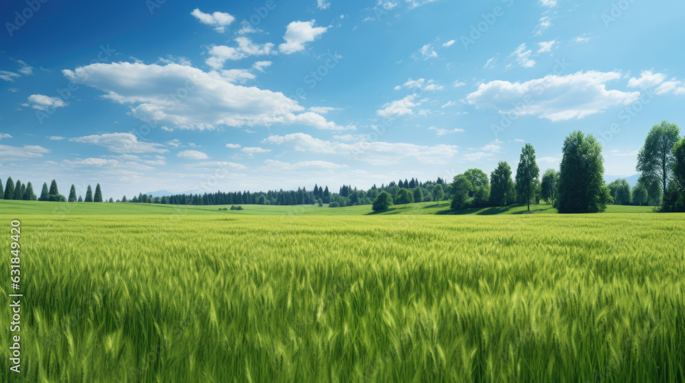 Grass field, green summer landscape. Created with Generative AI technology. Grass field, green summer landscape. Created with Generative AI technology.