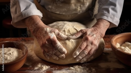 Hands kneading bread dough.