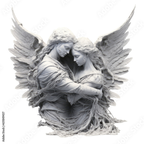 Psyche brought back by Cupids embrace. transparent backround. Monochrome horizontal picture. photo