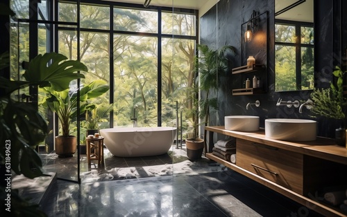 A stylish modern bathroom. AI