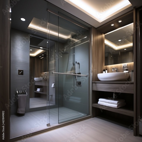 A stylish modern bathroom. AI