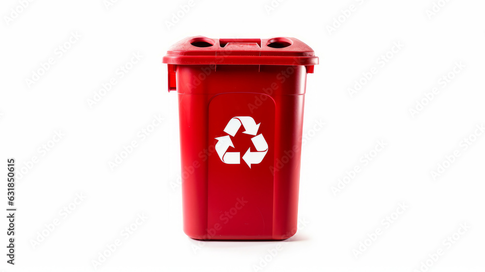 photograph of A Red recycle bin with recycle symbol isolated on white background telephoto lens realistic studio lighting generative ai photograph of A Red recycle bin with recycle symbol isolated on white background telephoto lens realistic studio lighting generative ai
