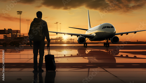 Silhouette of a man looking out at an airport
