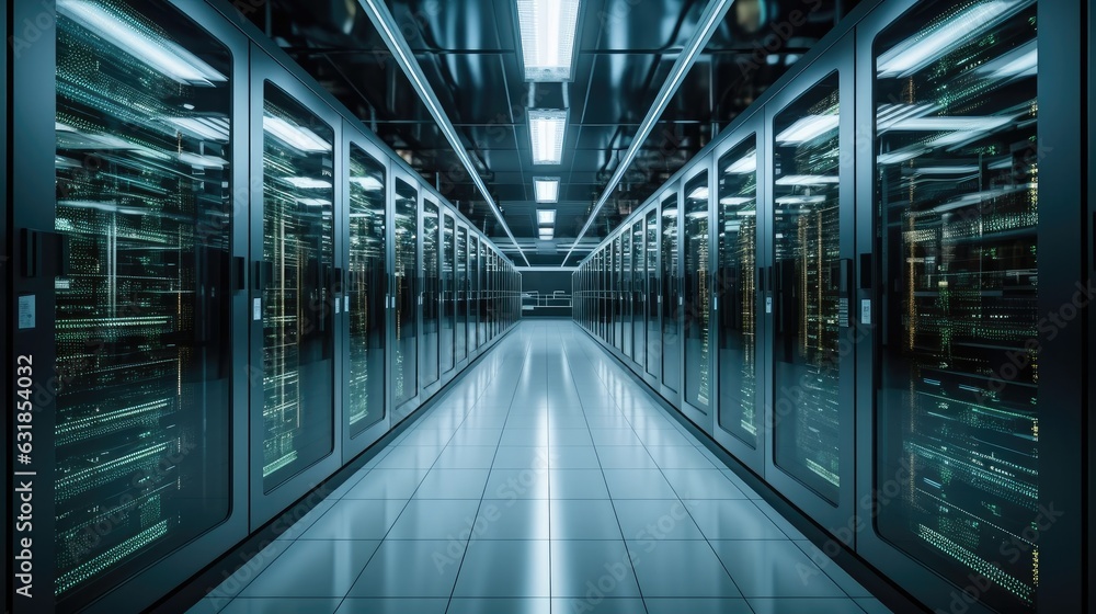 Server room in building at contemporary office.