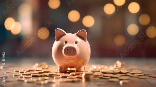 Cute Piggy bank with coins 