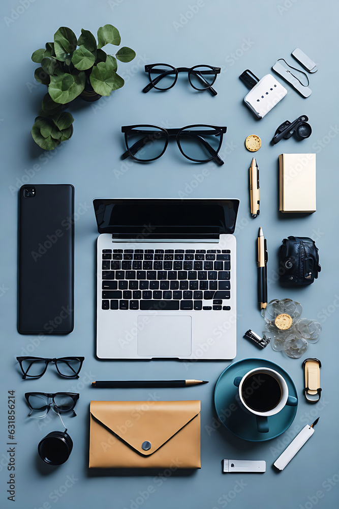 work at home concept flatly of aesthetic minimalist workspace modern home generative AI work at home concept flatly of aesthetic minimalist workspace modern home generative AI