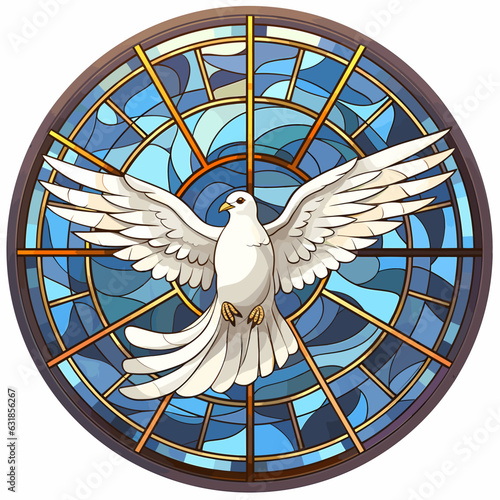 white dove stained glass window style