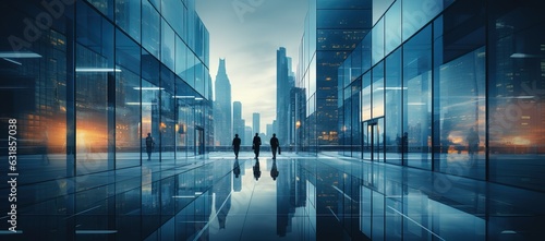 Empty modern business office skyscrapers. High-rise buildings in commercial district with blue sky. bright and clean high tech office background