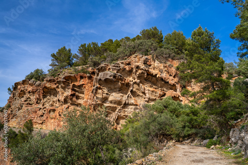 Majorca, Spain. Hiking trail at the coast at Foradada near Deiá.