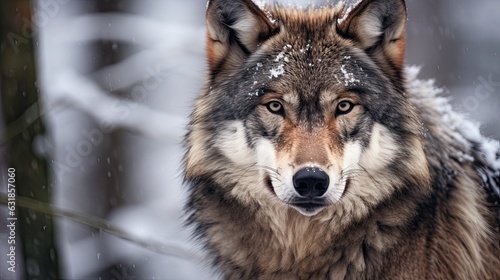 Grey wolf portrait in the snow Copy Space