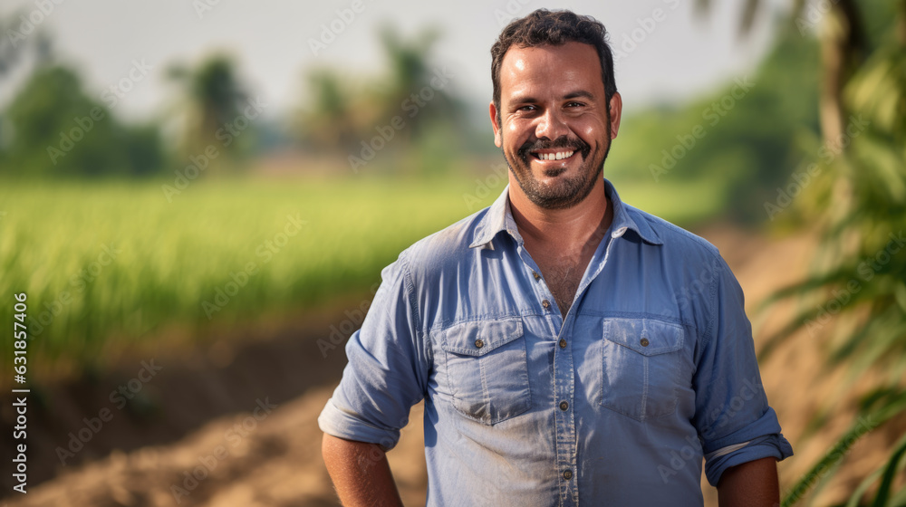 Portrait of a farmer against the backdrop of his fields.